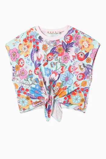 Floral-print Knotted T-shirt in Cotton