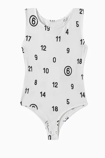 Allover Numeric Logo Bodysuit in Stretch Jersey