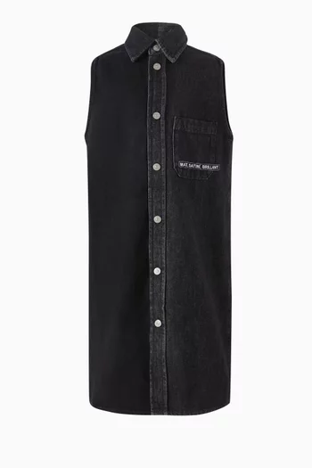 Two-tone Sleeveless Dress in Cotton-denim