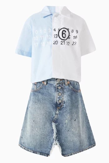 Knee-length Skirt in Cotton-denim