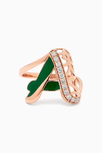 Retro Diamond & Enamel Letter 'A' Ring in 18kt Rose Gold