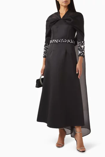 فستان متوسط الطول بتطريزات عاكسة للضوء أورجانزا وستان