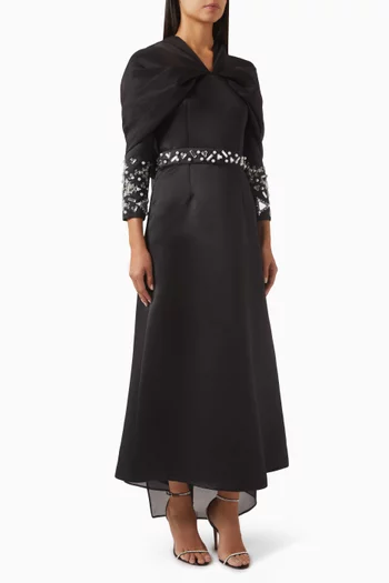 فستان متوسط الطول بتطريزات عاكسة للضوء أورجانزا وستان