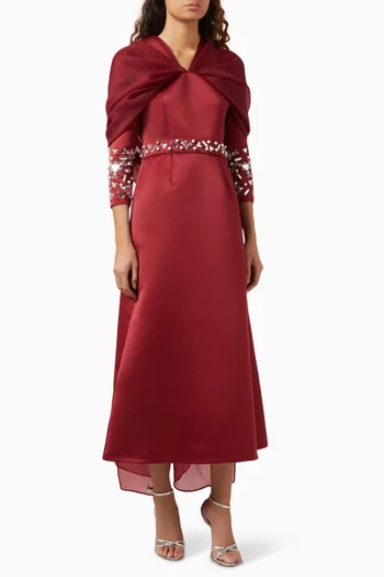 فستان متوسط الطول بتطريزات عاكسة للضوء أورجانزا وستان