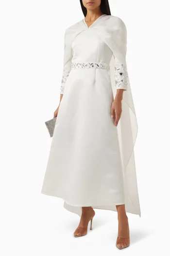 فستان متوسط الطول بتطريزات عاكسة للضوء أورجانزا وستان