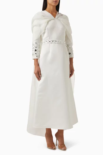 فستان متوسط الطول بتطريزات عاكسة للضوء أورجانزا وستان