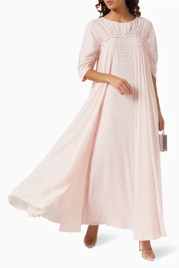Gathered Embellished Maxi Dress in Chiffon