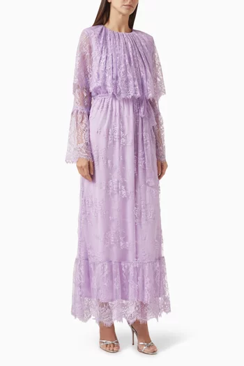 Belted Midi Dress in Lace