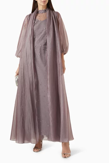 Embellished 3-piece Abaya Set in Organza & Tulle