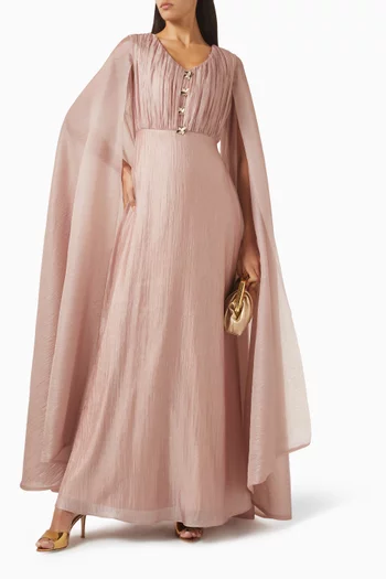 فستان طويل بأكمام كاب