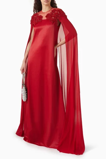 فستان بكاب مطرز بالخرز على شكل زهور 