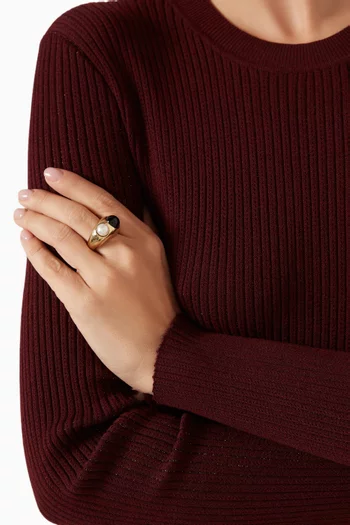 Amira Pearl & Onyx Ring in Gold-tone Brass