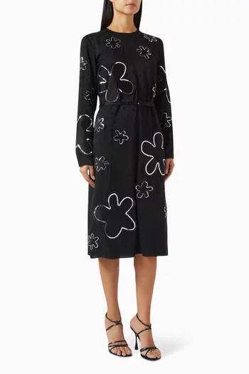 Floral-embellished Midi Dress