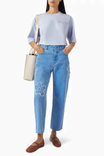 Embroidered Straight-leg Jeans in Denim