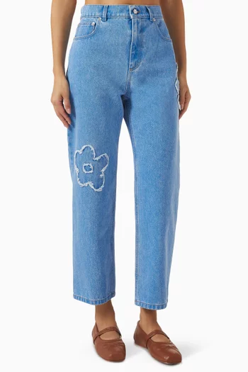Embroidered Straight-leg Jeans in Denim