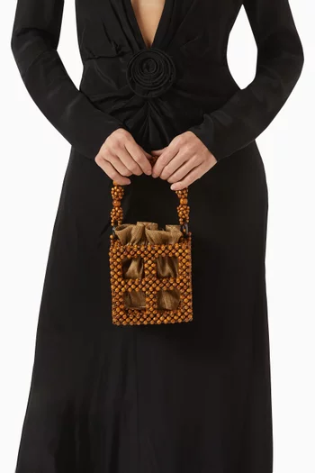 حقيبة تيكلا بيد علوية خرز خشبي وقماش