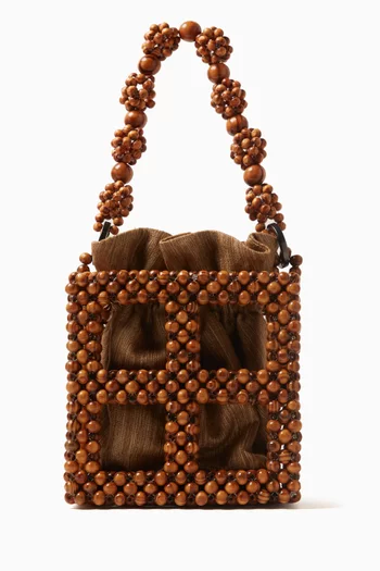 حقيبة تيكلا بيد علوية خرز خشبي وقماش