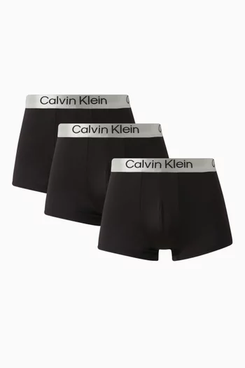 طقم بوكسر بخصر منخفض قماش مايكرو مطاطي، 3 قطع