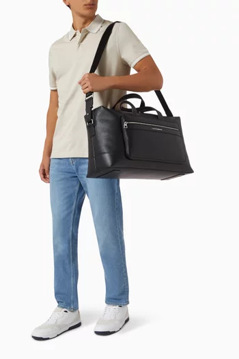 Metal Logo Duffel Bag in Faux Leather