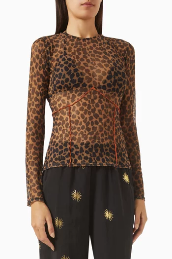 Leopard Cleo Top in Mesh