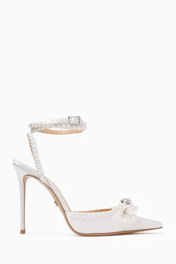 Pearl Double Bow 110 Pumps in Satin