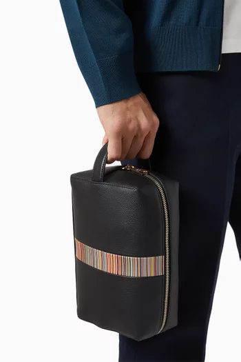 Signature Stripe Wash Bag in Leather