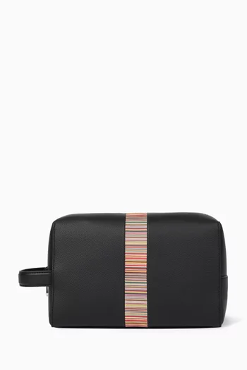 Signature Stripe Wash Bag in Leather