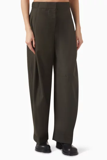 Wool Barrel-Leg Utility Trousers