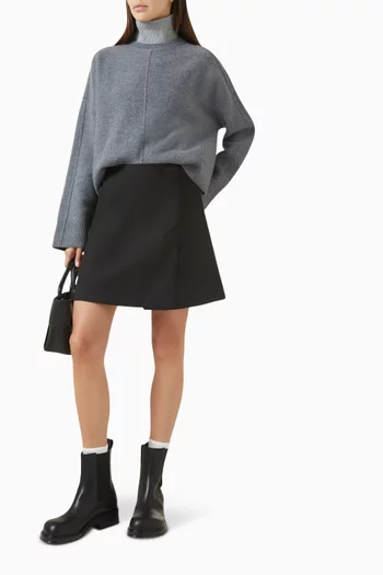Wrap-Effect Wool Mini Skirt