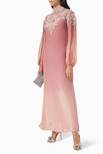 Floral-embellished Neckline Kaftan