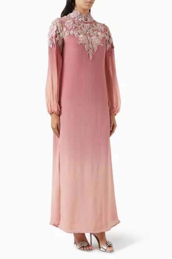 Floral-embellished Neckline Kaftan