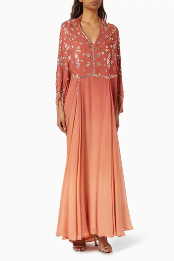 Embellished-bodice Gathered Kaftan