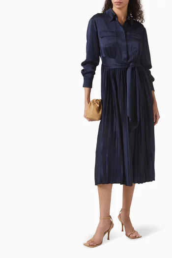 Jessie Pleated Midi Dress in Satin