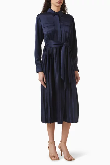 Jessie Pleated Midi Dress in Satin