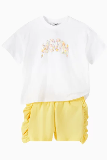 Floral-applique Logo T-shirt in Cotton