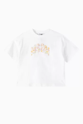 Floral-applique Logo T-shirt in Cotton
