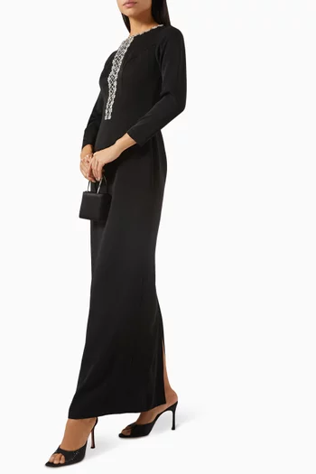 Crystal Embellished Maxi Dress in Crepe