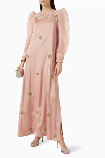 Embellished Floral Kaftan in Crepe