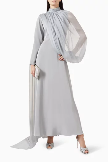 Rossettie Cape Dress in Satin & Chiffon