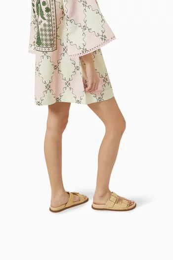 Buckle Flat Slides in Raffia