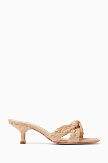 Braided Strap Mule Sandals in Raffia