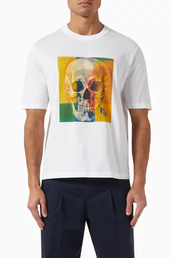 تي شيرت بطبعة جمجمة داخل مربع قطن عضوي