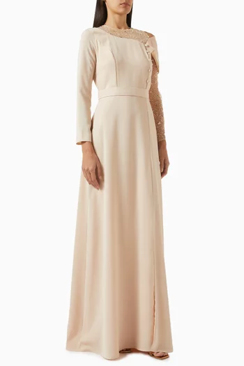 Embellished Maxi Dress in Crepe