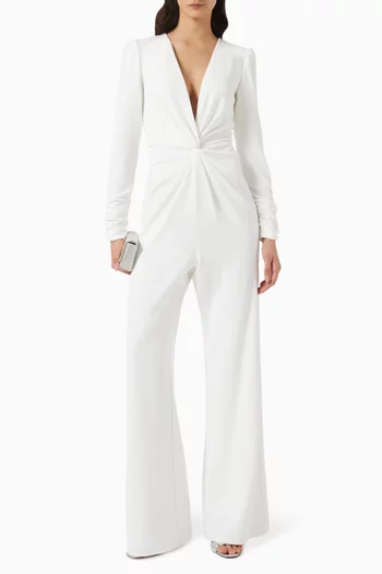 V-neck Twisted Jumpsuit in Stretchy-crepe