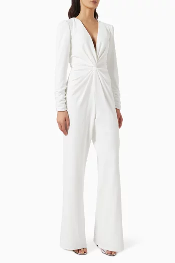 V-neck Twisted Jumpsuit in Stretchy-crepe