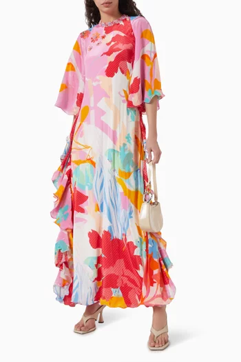 Embellished-neck Maxi Dress in Chiffon