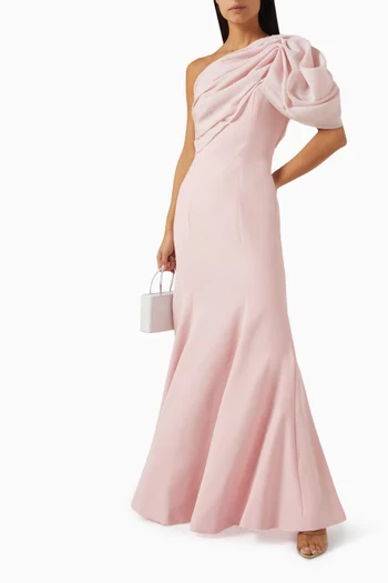 One-shoulder Dress in Crepe & Organza