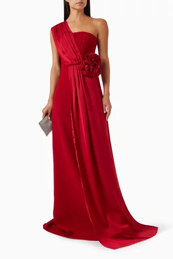 One-shoulder Drape Gown in Crepe & Silk
