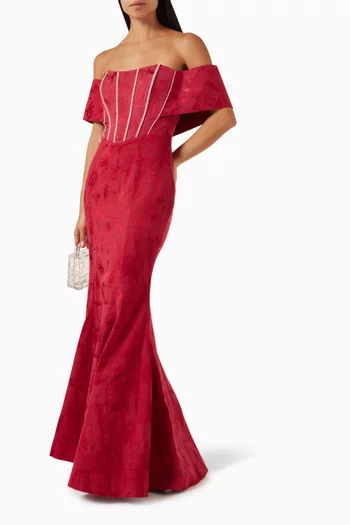 Crystal-embellished Corset Gown in Brocade