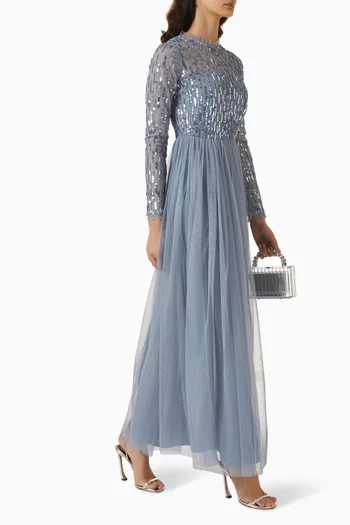 High-neck Embellished Maxi Dress